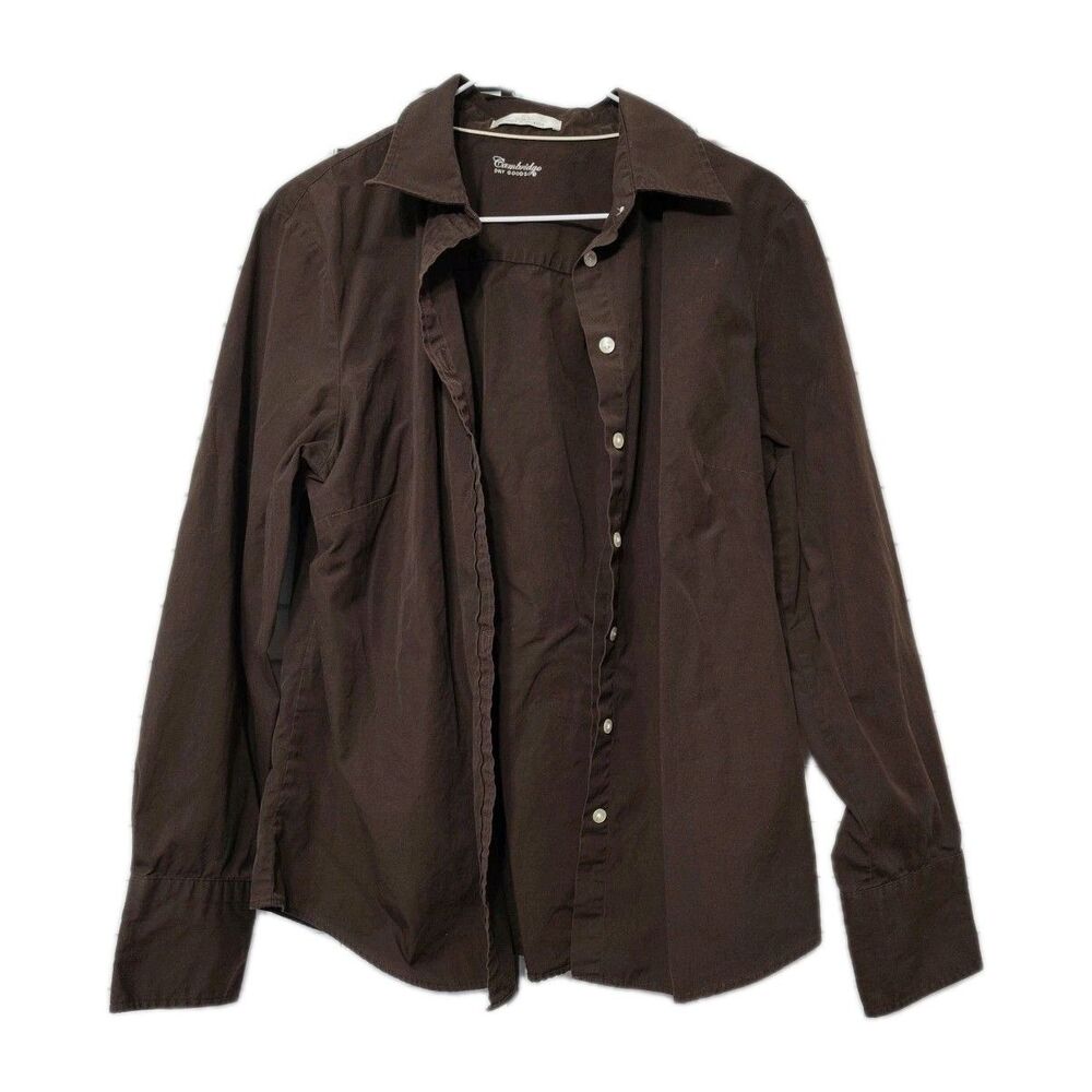 Cambridge Dry Goods Womens Button Up Shirt XL Slim Fit Brown Long Sleeve Ladies